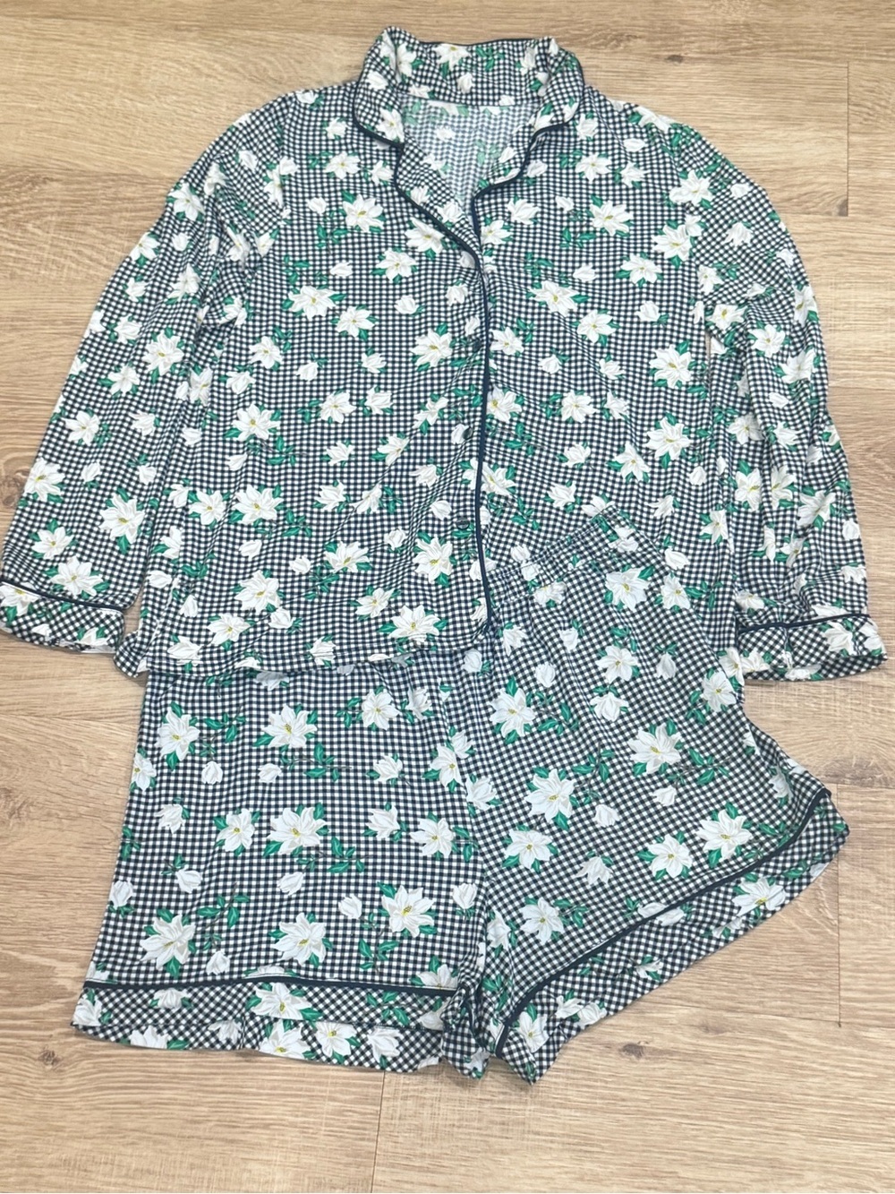 Draper James Floral Gingham Pajama Set Women’s Large Button Front Shorts